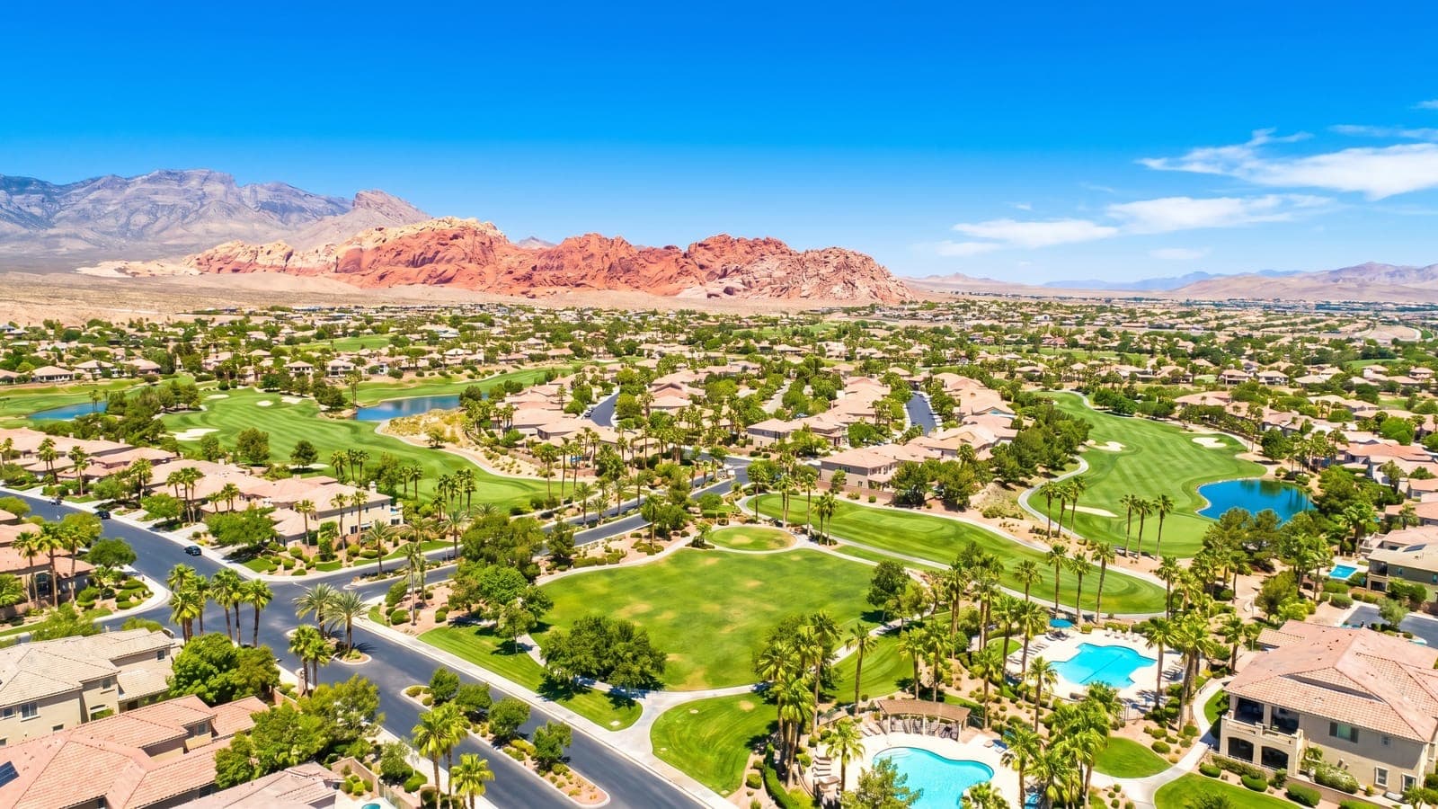 Condominium and townhome community in Summerlin, Las Vegas with desert landscaping and mountain views